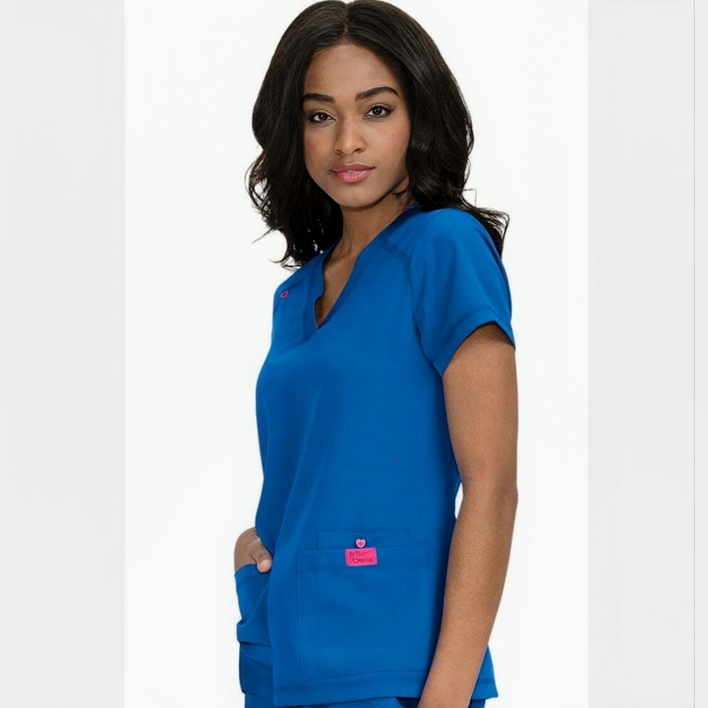 Koi for Betsey Johnson 'Freesia' women's royal blue scrub top size M.